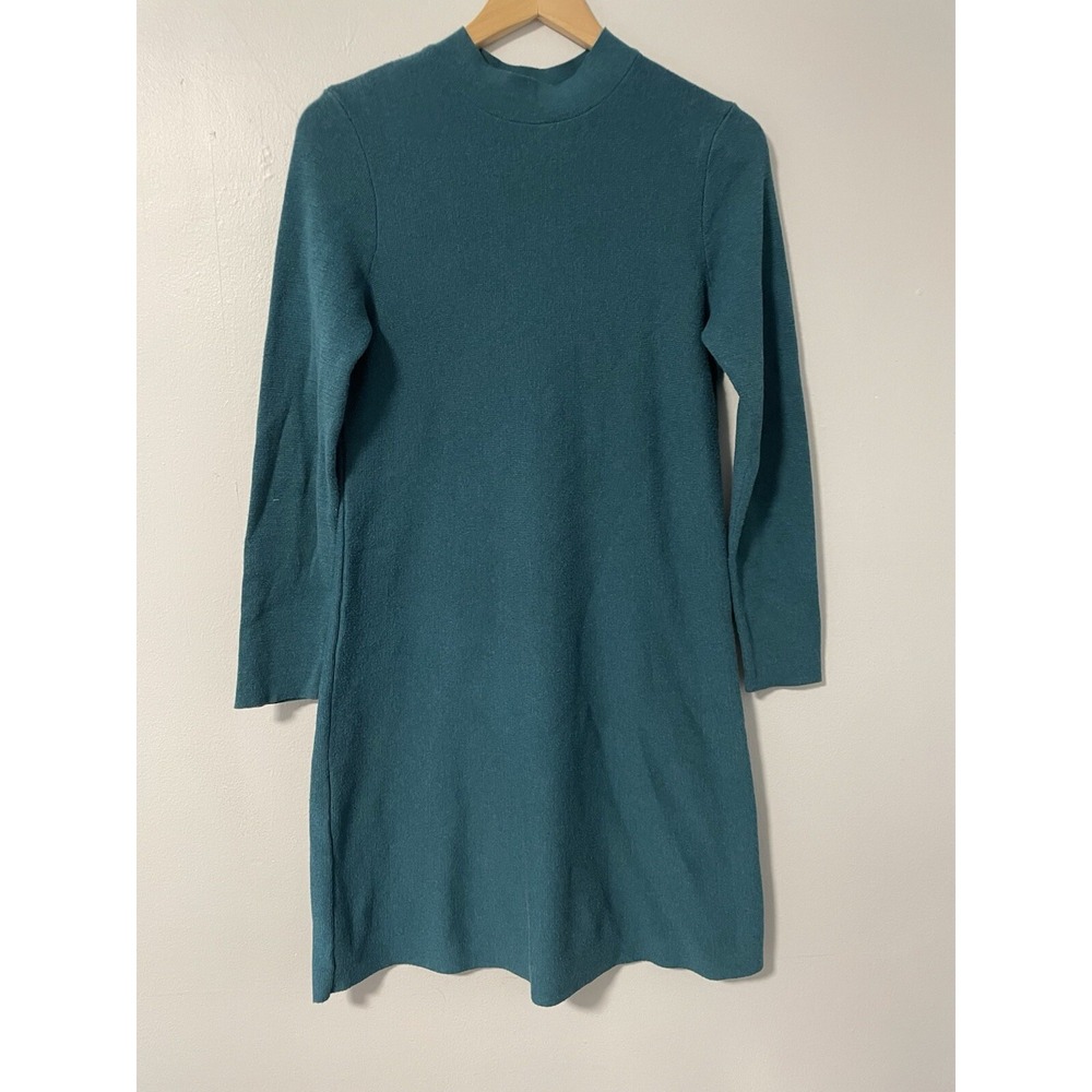 J Jill Teal Mock Neck Long Sleeve Knit Sweater Dress XS A-line Knee Length Women